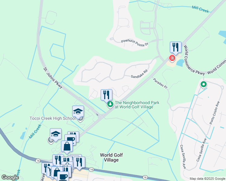 map of restaurants, bars, coffee shops, grocery stores, and more near 320 Ryder Cup Circle in St. Augustine