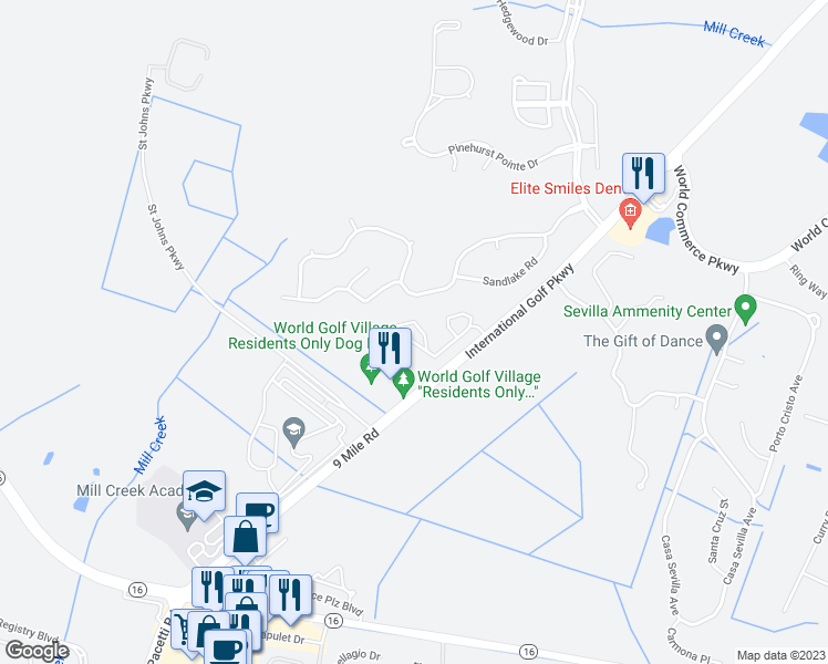map of restaurants, bars, coffee shops, grocery stores, and more near 320 Ryder Cup Circle in St. Augustine