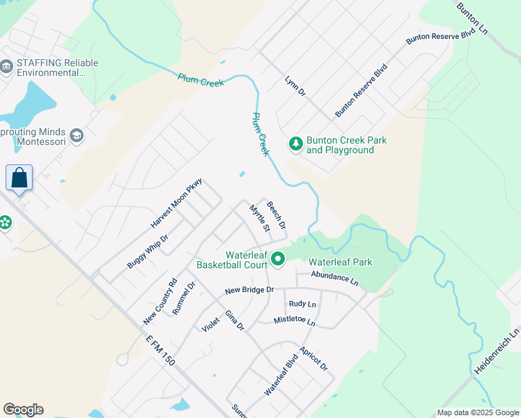 map of restaurants, bars, coffee shops, grocery stores, and more near 280 Beech Drive in Kyle