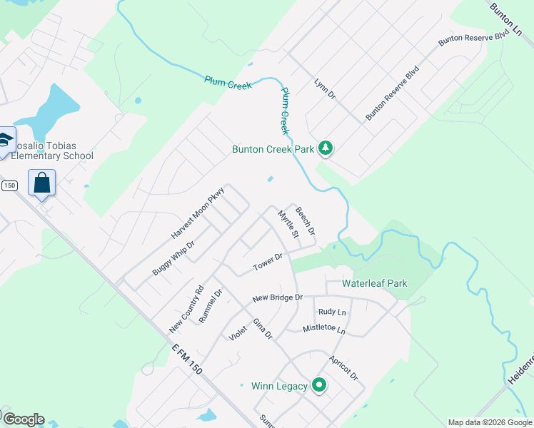 map of restaurants, bars, coffee shops, grocery stores, and more near 320 Myrtle Street in Kyle
