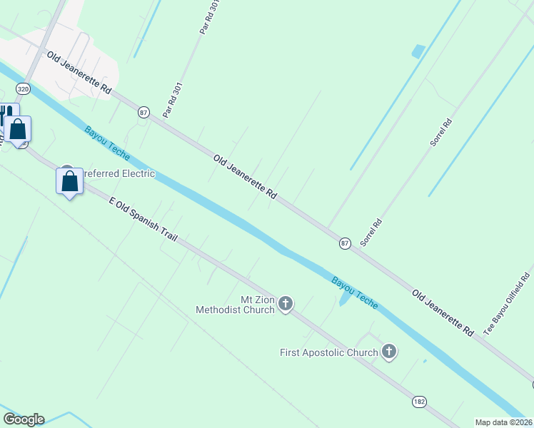 map of restaurants, bars, coffee shops, grocery stores, and more near 8346-8410 Old Jeanerette Road in Jeanerette