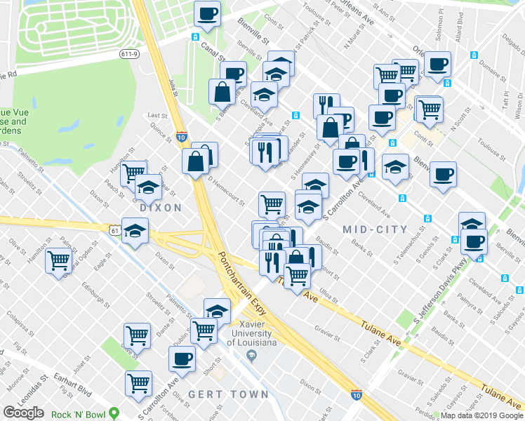 map of restaurants, bars, coffee shops, grocery stores, and more near in New Orleans