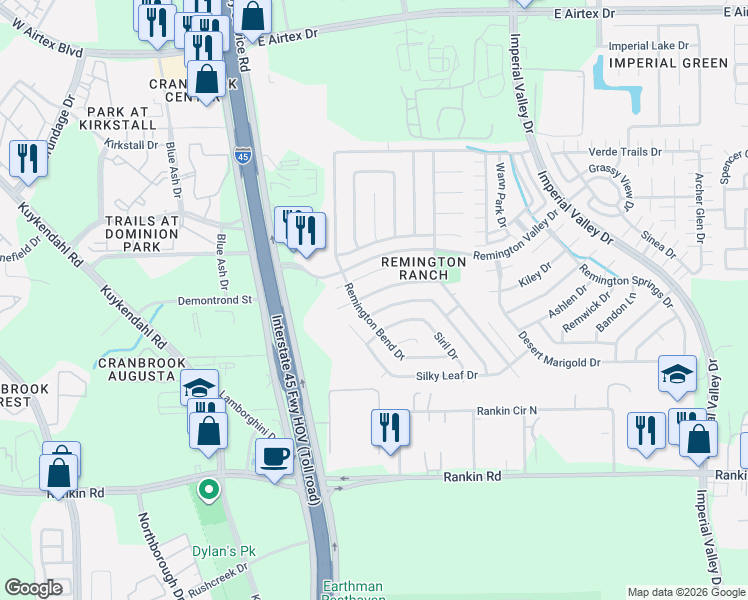 map of restaurants, bars, coffee shops, grocery stores, and more near 330 Remington Harbor Court in Houston