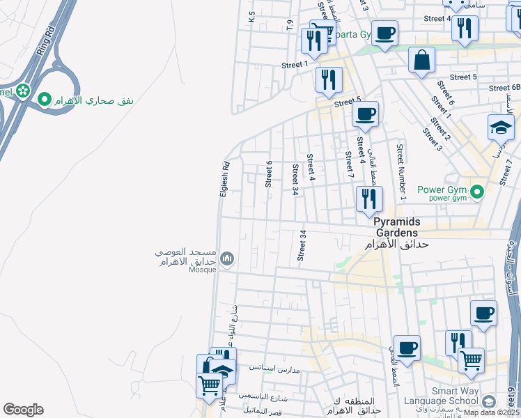 map of restaurants, bars, coffee shops, grocery stores, and more near in Pyramids Gardens