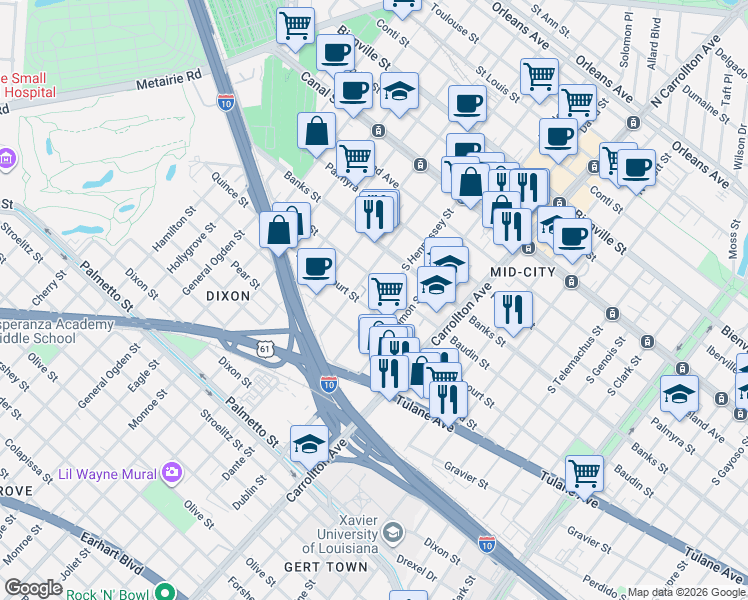 map of restaurants, bars, coffee shops, grocery stores, and more near in New Orleans