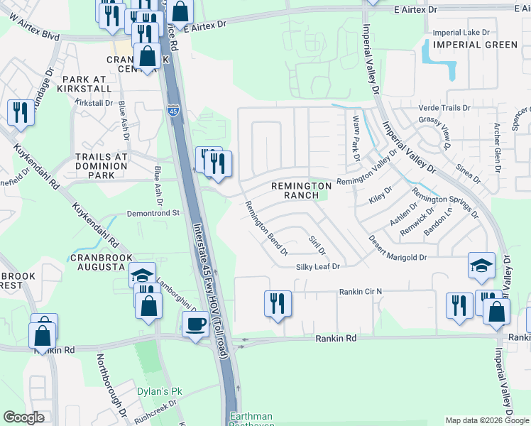 map of restaurants, bars, coffee shops, grocery stores, and more near 330 Remington Harbor Court in Houston