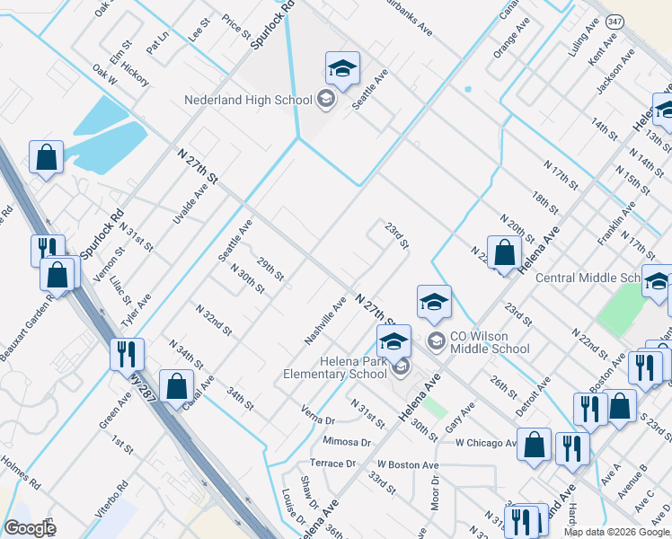 map of restaurants, bars, coffee shops, grocery stores, and more near 1516 North 26th Street in Nederland