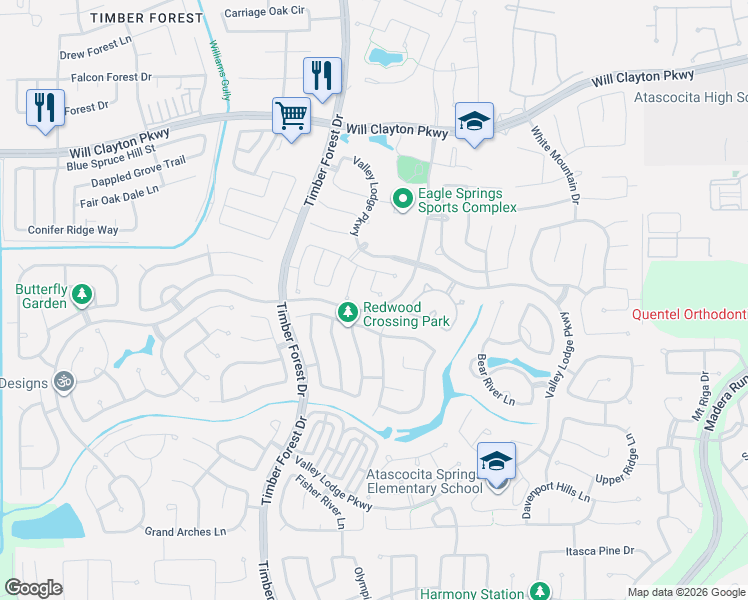 map of restaurants, bars, coffee shops, grocery stores, and more near 17607 Buck Island Court in Humble