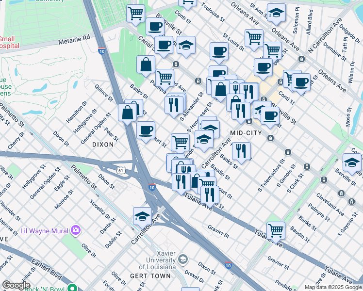 map of restaurants, bars, coffee shops, grocery stores, and more near in New Orleans