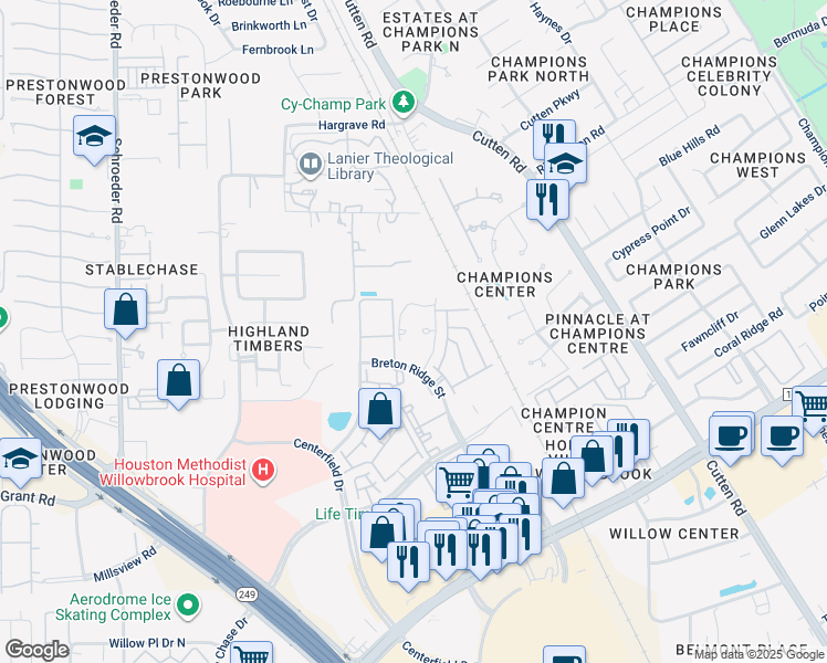 map of restaurants, bars, coffee shops, grocery stores, and more near 13631 Ardfield Drive in Houston