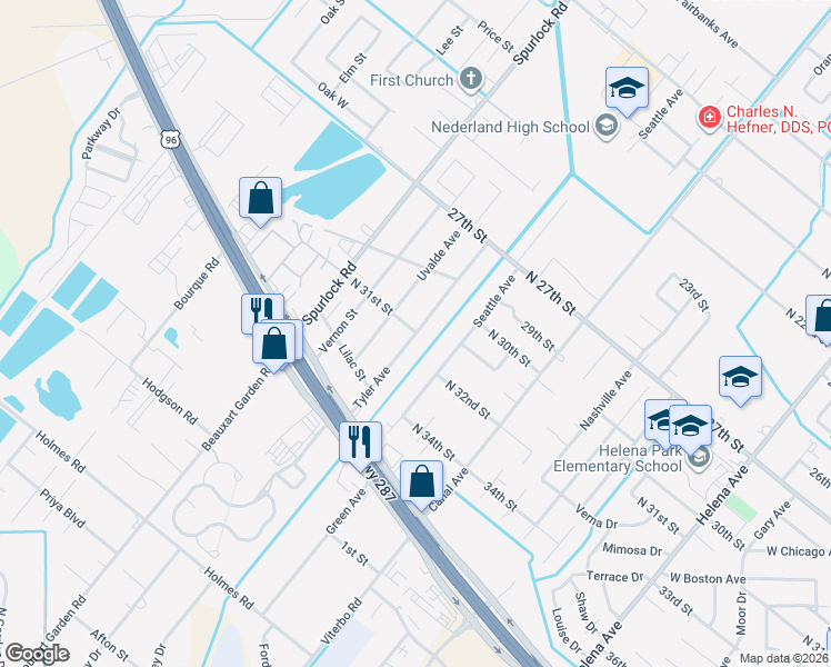 map of restaurants, bars, coffee shops, grocery stores, and more near 2201 31st Street in Nederland