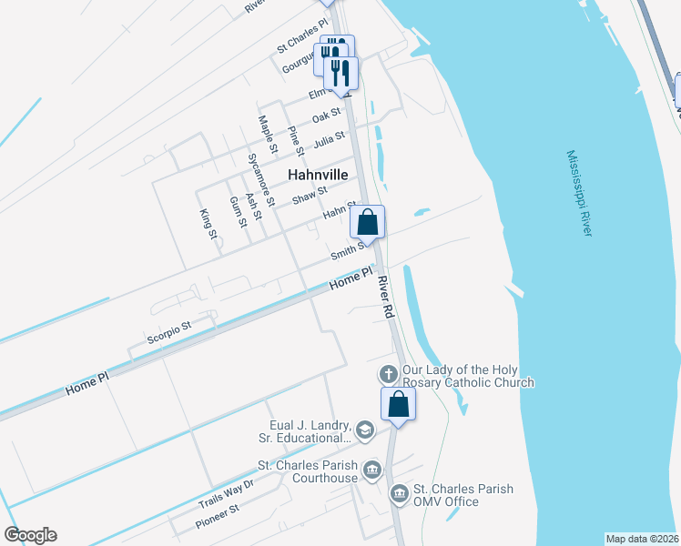 map of restaurants, bars, coffee shops, grocery stores, and more near 167 Smith Street in Hahnville