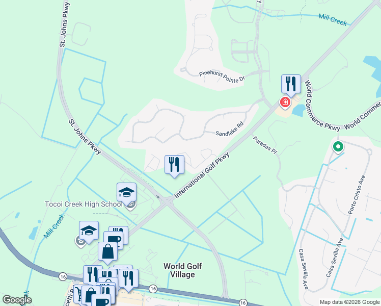 map of restaurants, bars, coffee shops, grocery stores, and more near 230 Presidents Cup Way in St. Augustine