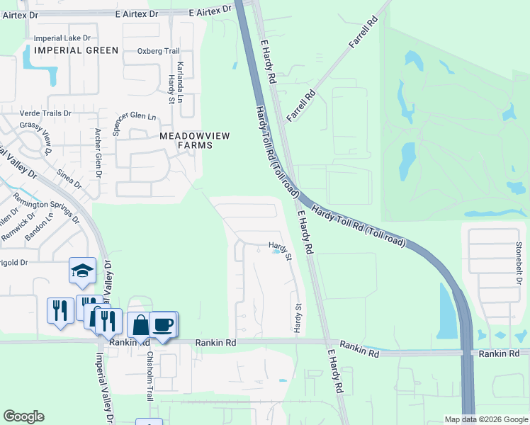 map of restaurants, bars, coffee shops, grocery stores, and more near 1042 Steel Blue Drive in Houston