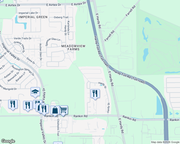 map of restaurants, bars, coffee shops, grocery stores, and more near 1034 Ranch Oak Drive in Houston