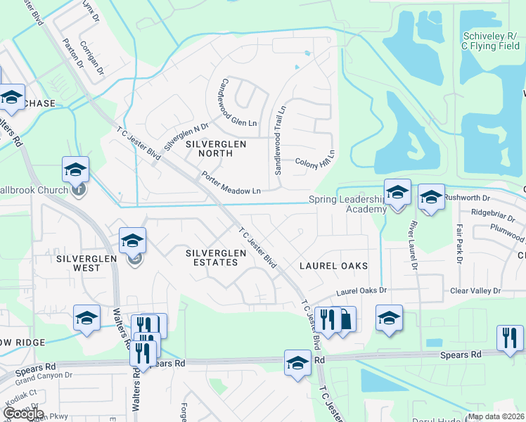 map of restaurants, bars, coffee shops, grocery stores, and more near 2306 Laurel Rustic Oaks in Houston