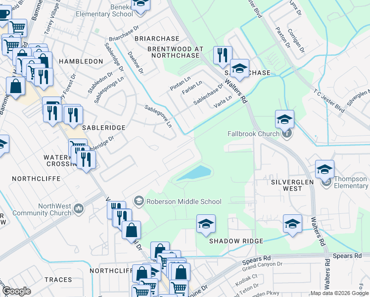 map of restaurants, bars, coffee shops, grocery stores, and more near 13611 Sablerun Lane in Houston