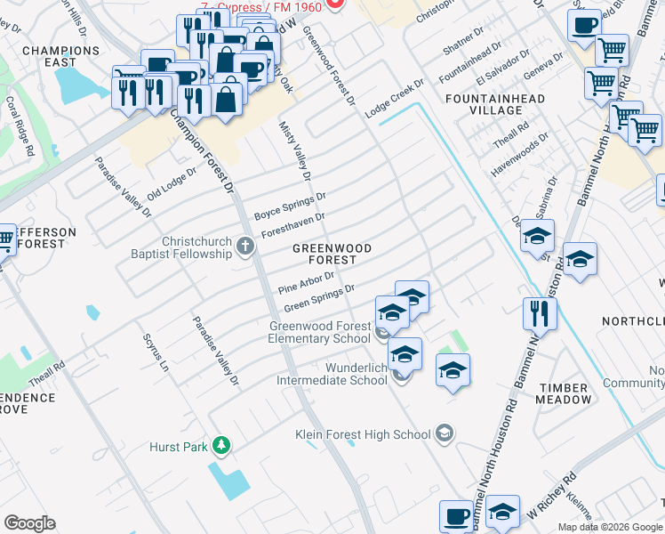 map of restaurants, bars, coffee shops, grocery stores, and more near in Harris County