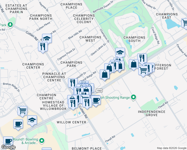 map of restaurants, bars, coffee shops, grocery stores, and more near 13211 Sea Island Drive in Houston