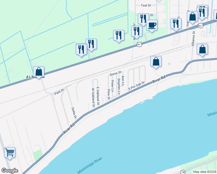map of restaurants, bars, coffee shops, grocery stores, and more near 129 Pitre Street in Saint Rose