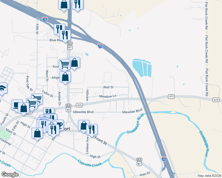 map of restaurants, bars, coffee shops, grocery stores, and more near 209 Wall Street in Comfort