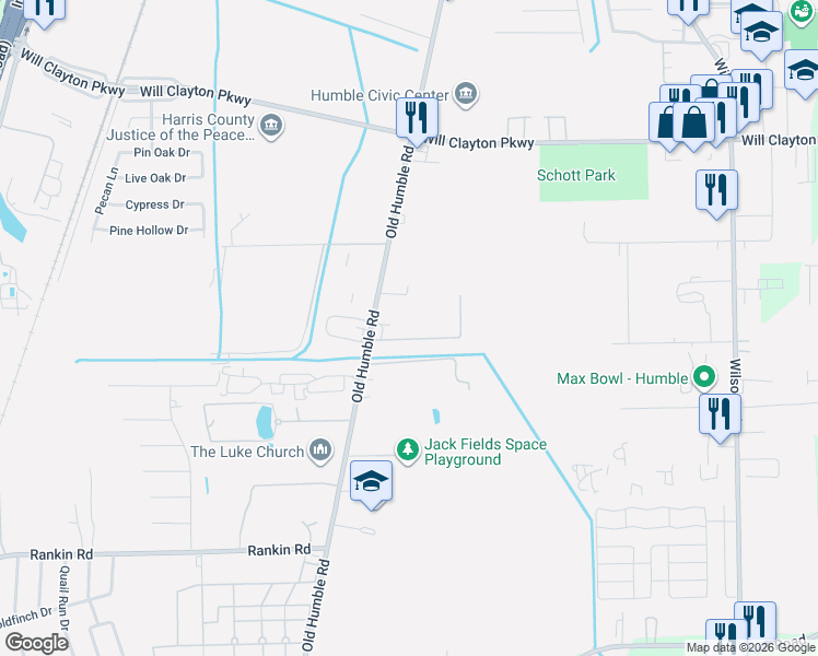 map of restaurants, bars, coffee shops, grocery stores, and more near 2111 South Houston Avenue in Humble