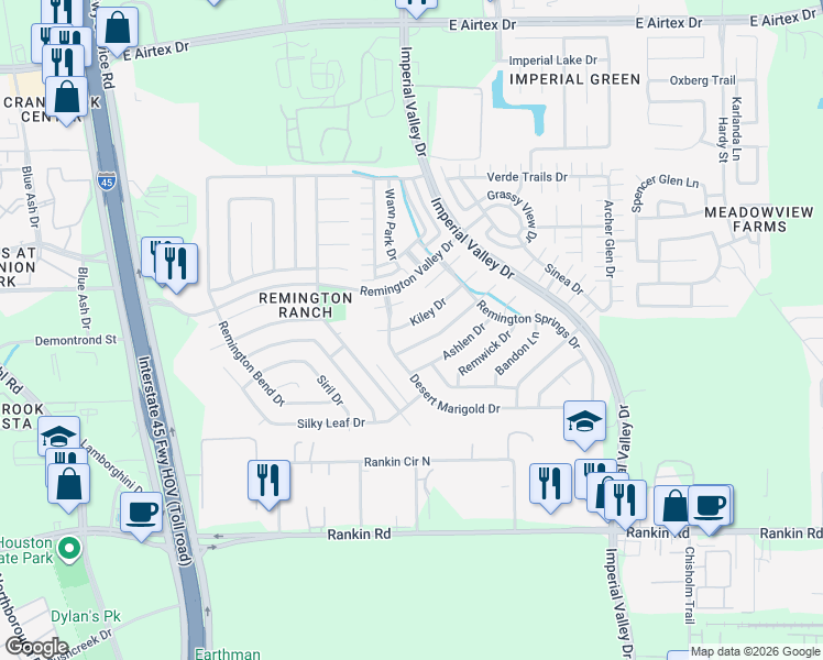 map of restaurants, bars, coffee shops, grocery stores, and more near 611 Kiley Drive in Houston