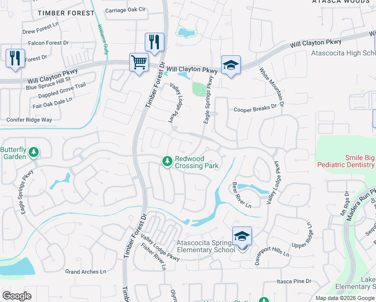 map of restaurants, bars, coffee shops, grocery stores, and more near 12542 Saratoga Woods Lane in Humble