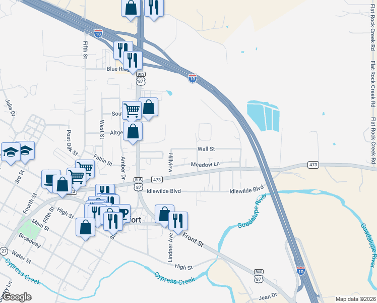 map of restaurants, bars, coffee shops, grocery stores, and more near 114 Wall Street in Comfort