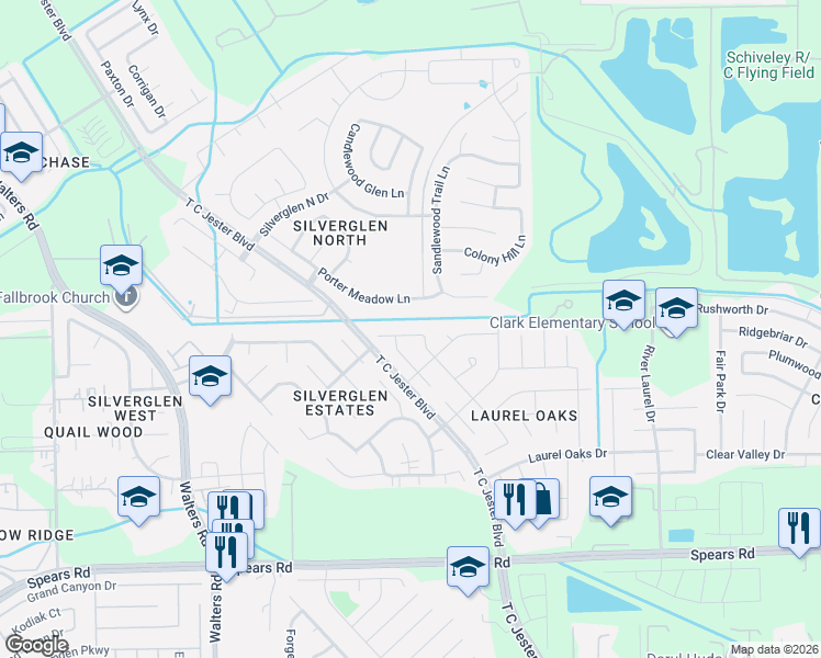 map of restaurants, bars, coffee shops, grocery stores, and more near 2306 Laurel Rustic Oaks in Houston