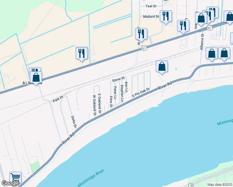map of restaurants, bars, coffee shops, grocery stores, and more near 117 Jane Lane in Saint Rose