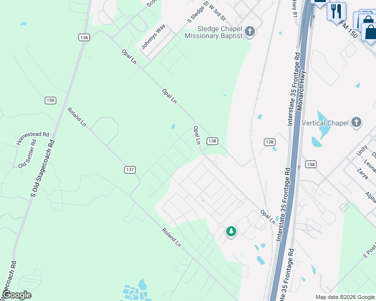 map of restaurants, bars, coffee shops, grocery stores, and more near 1210 Roland Lane in Kyle