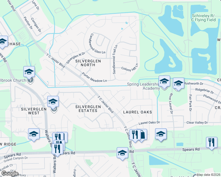 map of restaurants, bars, coffee shops, grocery stores, and more near 2306 Laurel Rustic Oaks in Houston