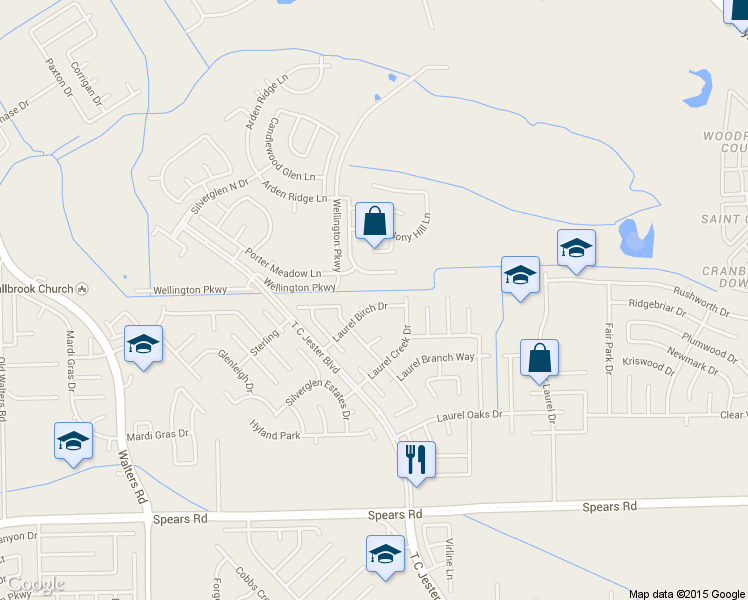 map of restaurants, bars, coffee shops, grocery stores, and more near 2226 Laurel Birch Drive in Houston