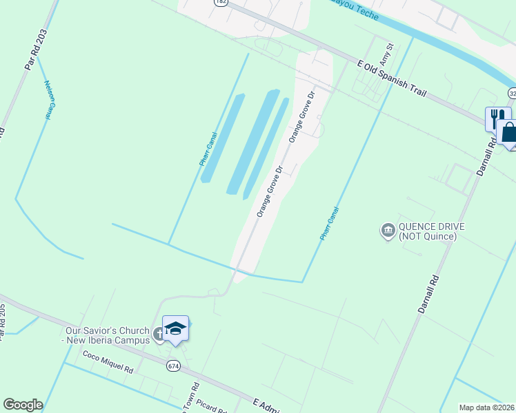map of restaurants, bars, coffee shops, grocery stores, and more near 702 Orange Grove Dr in New Iberia