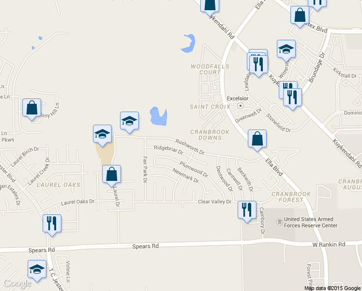 map of restaurants, bars, coffee shops, grocery stores, and more near 1627 Rushworth Dr in Houston