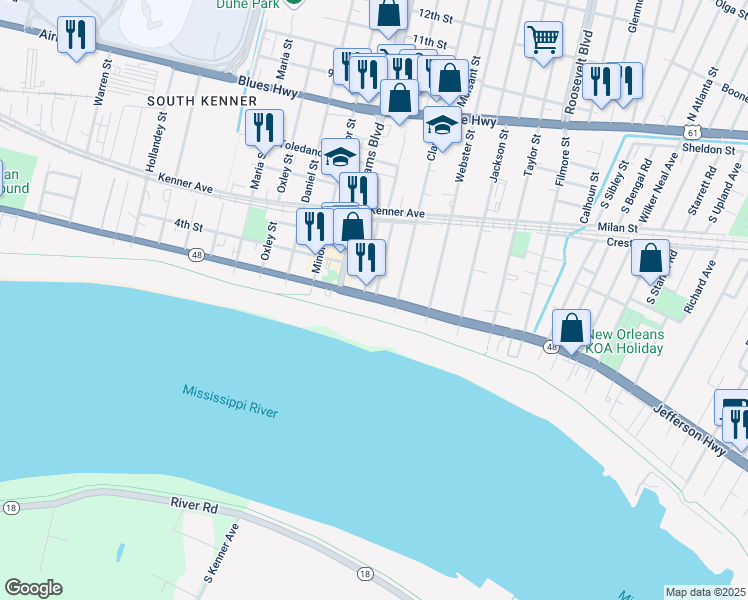 map of restaurants, bars, coffee shops, grocery stores, and more near 2131 3rd Street in Kenner