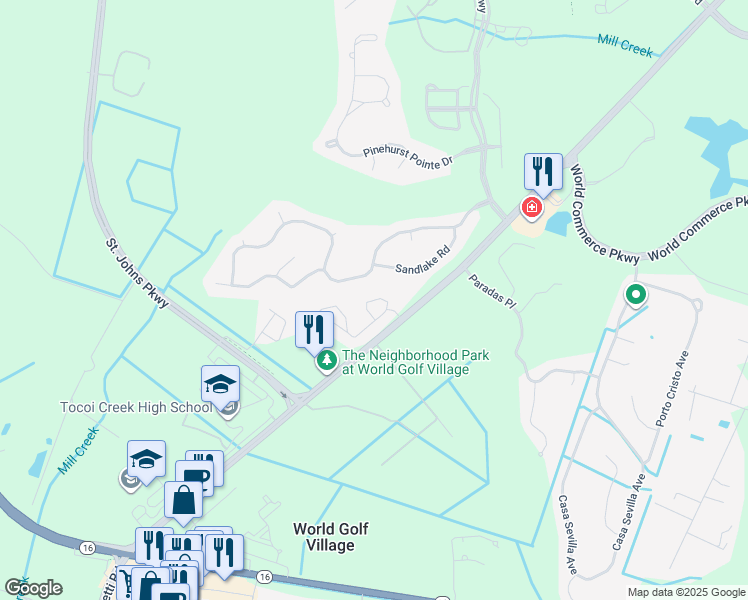 map of restaurants, bars, coffee shops, grocery stores, and more near 225 Presidents Cup Way in Saint Augustine