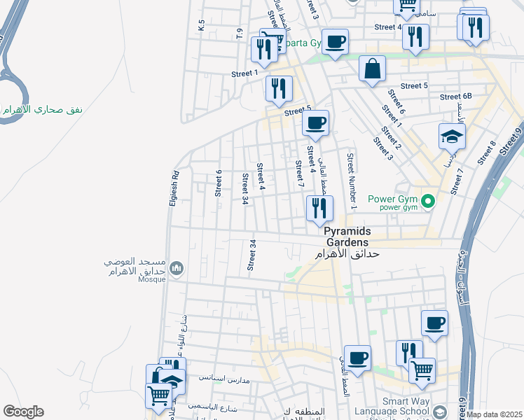 map of restaurants, bars, coffee shops, grocery stores, and more near in Pyramids Gardens