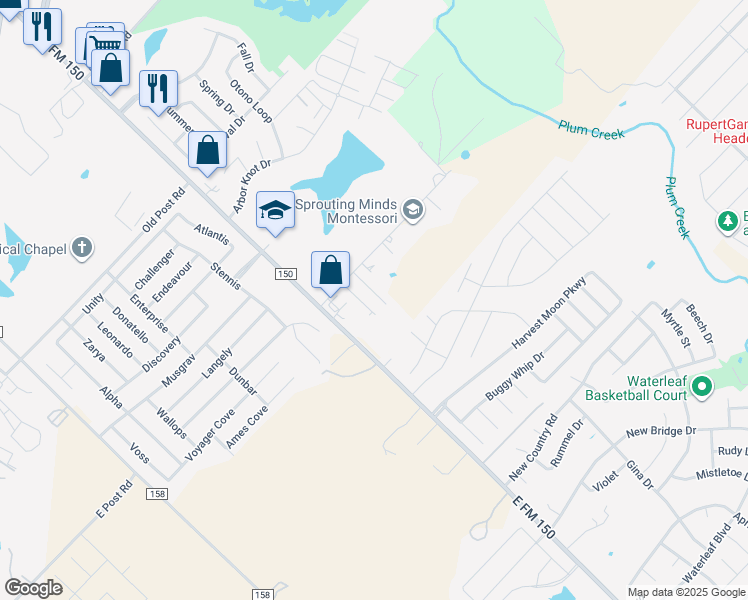 map of restaurants, bars, coffee shops, grocery stores, and more near 137 Creekside Villa Drive in Kyle