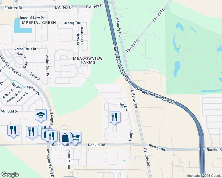 map of restaurants, bars, coffee shops, grocery stores, and more near 1042 Steel Blue Drive in Houston