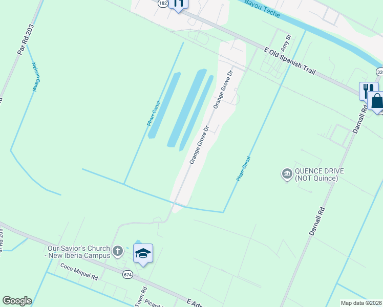 map of restaurants, bars, coffee shops, grocery stores, and more near 702 Orange Grove Dr in New Iberia