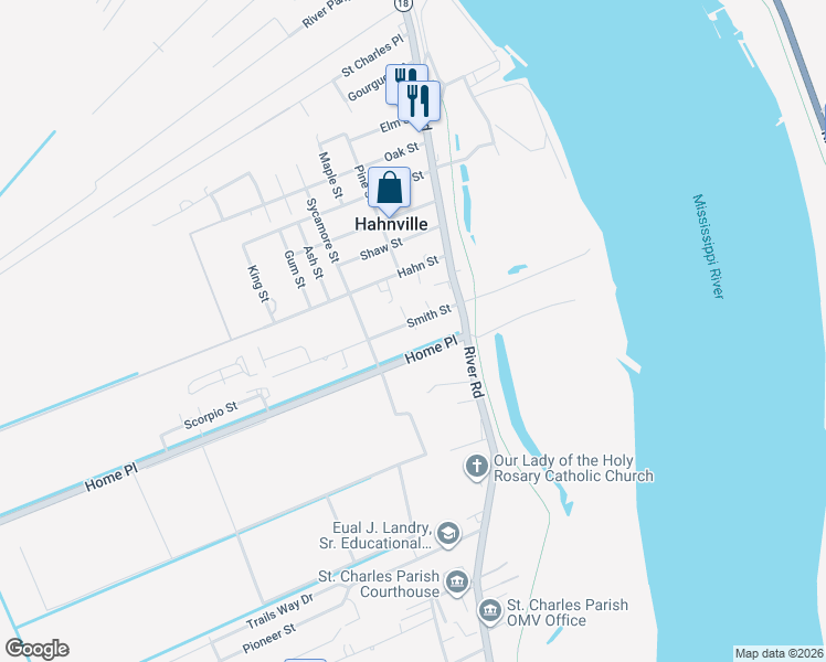 map of restaurants, bars, coffee shops, grocery stores, and more near 167 Smith Street in Hahnville