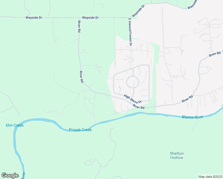 map of restaurants, bars, coffee shops, grocery stores, and more near 1112 High Mesa Drive in Wimberley