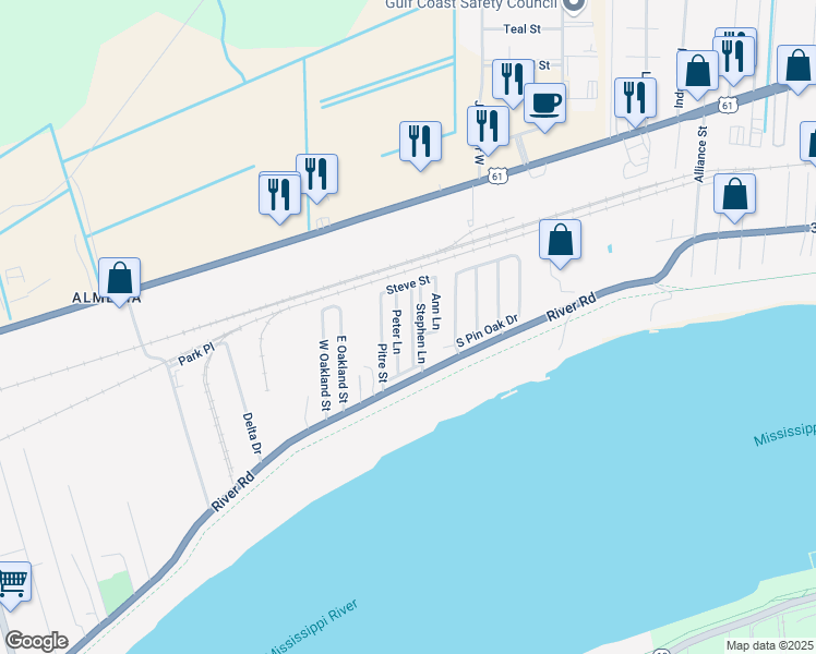 map of restaurants, bars, coffee shops, grocery stores, and more near 117 Jane Lane in Saint Rose