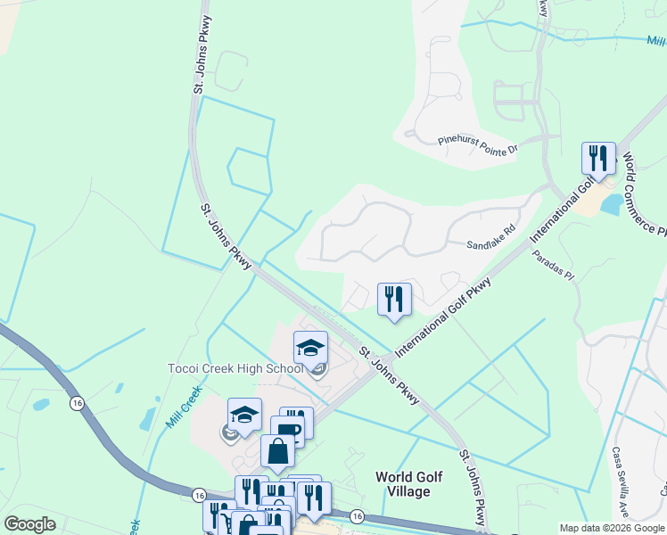 map of restaurants, bars, coffee shops, grocery stores, and more near 1265 Paradise Pond Road in St. Augustine