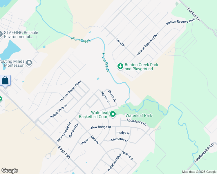 map of restaurants, bars, coffee shops, grocery stores, and more near 280 Beech Drive in Kyle