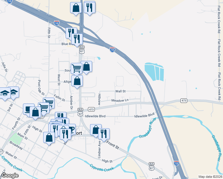 map of restaurants, bars, coffee shops, grocery stores, and more near 114 Wall Street in Comfort