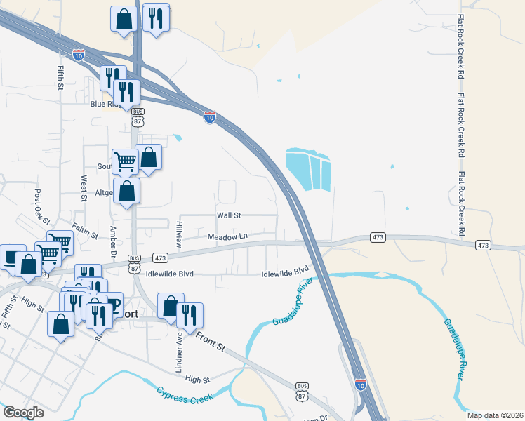 map of restaurants, bars, coffee shops, grocery stores, and more near 220 Wall Street in Comfort