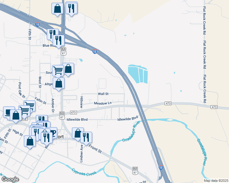 map of restaurants, bars, coffee shops, grocery stores, and more near 220 Wall Street in Comfort